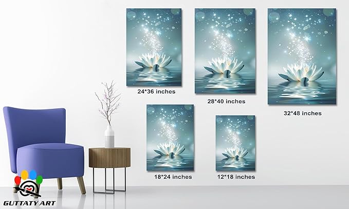 Zen White Lotus Flower Canvas Wall Art, Lotus Floral Pictures Wall Print, Spiritual Water Lily Canvas Prints, Lotus Bloom on Water Poster, Zen Meditation Spiritual Artwork for Yoga Spa Room 32x48 inch