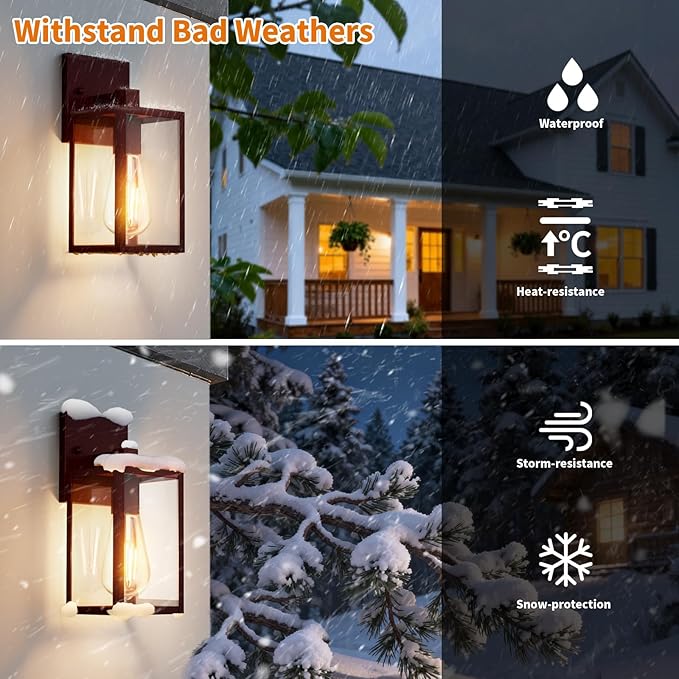 2 Pack Oil Rubbed Bronze Exterior Lighting Fixtures Wall Mount, Outside Front Porch Lights for House, Outdoor Lantern Lamp, Waterproof Wall Sconce Lights, Coach Light for Garage Entryway