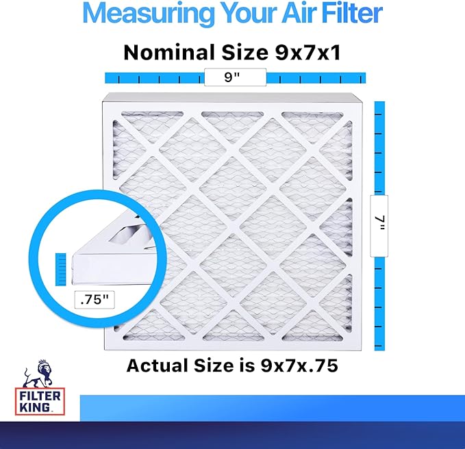Filter King 9x7x1 Air Filter | 4-PACK | MERV 8 HVAC Pleated A/C Furnace Filters | MADE IN USA | Actual Size: 9 x 7 x .75"
