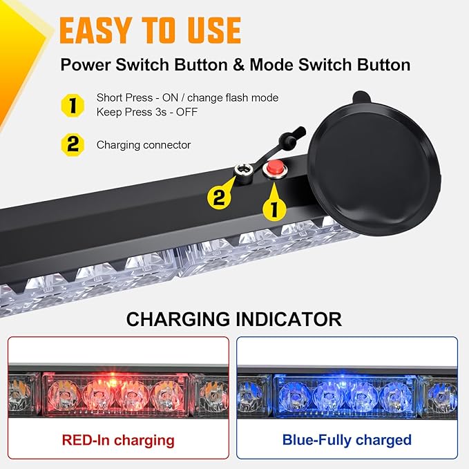 Nilight 12LED Wireless Emergency Strobe Light Amber 14 Inch Magnetic Mount Mini Light Bar 12V Rooftop Powered Hazard Warning Flashing Lights for Car Truck Trailer Snow Plow Construction Vehicles