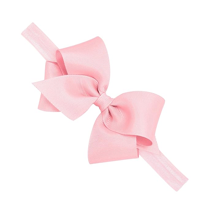 Wee Ones Girls' Classic Grosgrain Hair Bow on a Matching Baby Hair Band, For All Hair Types, Small Bow, 6-24 Months, Light Pink