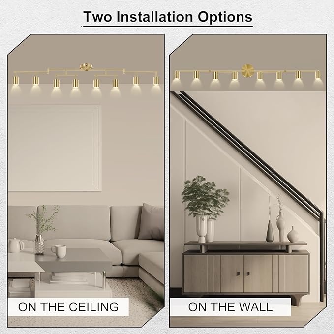 Track Lighting Fixture Ceiling Gold, Modern Track Light Fixtures Kitchen, 8-Light Rotatable LED Track Lights, Semi Flush Wall Sconces Lighting for Dining Room/Hallway(GU10 Socket, Bulb Not Included)