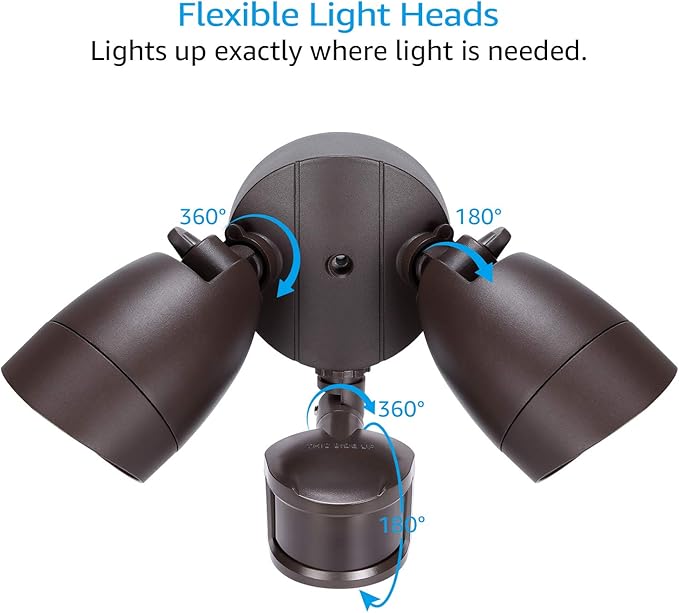 LEONLITE Motion Sensor Flood Light, ETL Listed, Aluminum LED Security Lights Dusk to Dawn, Adjustable Dual Heads, IP65 Waterproof, 1400lm Outdoor Floodlighting Fixture, 3000K Warm White, Bronze
