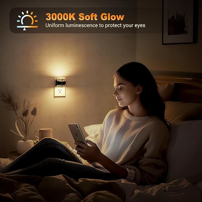JandCase LED Night Light, Bubble Night Lights Plug into Wall, [2 Pack]Night Light 3000K/4000K/5000K & 3 Brightness Levels, Dimmable Nightlight with Dusk to Dawn Sensor for Bathroom Hallway Bedroom