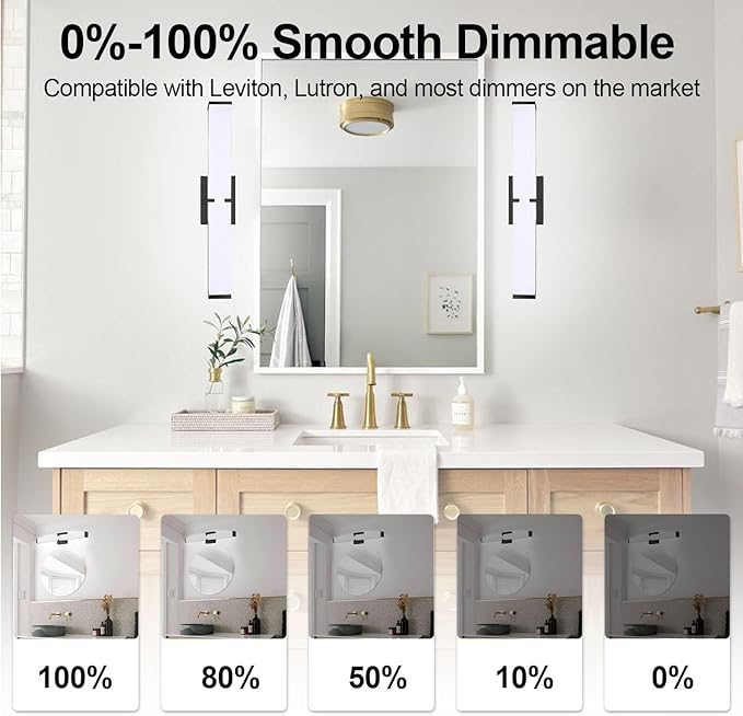 LED Bathroom Vanity Light Cool White 5000K Black Modern Matte Bathroom Lighting Fixtures; 16 Inch IP44 20W Equivalent to Incandescent 200W for Over Mirror Vanity Light - ETL Listed (1 Pack)