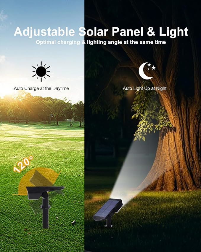 1 Pack Solar Spot Lights Outdoor Waterproof, 20 LEDs Bright Landscape Spotlights Dusk to Dawn, Cool White Adjustable Uplights for Yard Tree House Garden Wall Pathway, IP65