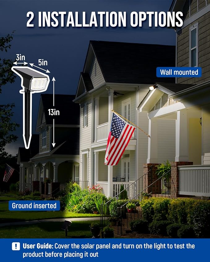 AUDERWIN Solar spotlights Outdoor 63 LED 3 Lighting Modes, IP65 Waterproof Lighten Yard Garden House Garage Pathway for Christmas Decorations-8 Pack