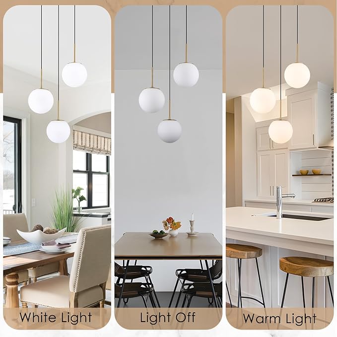 3-Light Cluster Pendant Lights, Mid Century Modern Globe Cluster Chandelier with Milk Glass, Brass Gold Pendant Lighting for Kitchen Island, Staircase, Dining Room, Living Room