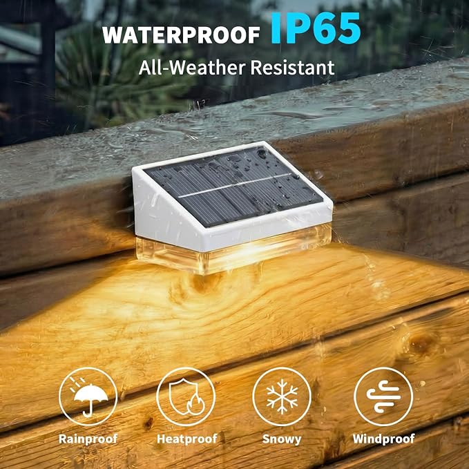 NIORSUN Solar Fence Lights 16 Pack, Outdoor Solar Lights with 3 Color Temperatures, IP65 Waterproof Wide-Angle LED Lighting for Fence, Patio, Yard, Deck, Wall, Garden (White)