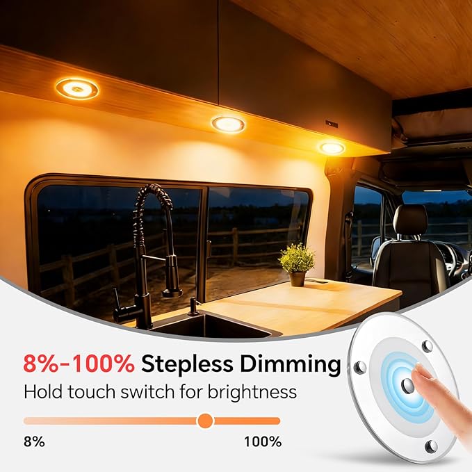 2 Pack 12V LED Ceiling Dome Light 400LM, 4.75" Dimmable Interior Light for RV Boat Camper Van Travel Trailer Truck Sailboat Interior Lighting,Surface Mount & Touch Switch (Warm White)