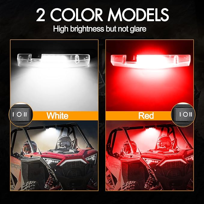 UTV Interior Light, RFROAD LIGHTING Universal Roll Bar Dome Light Roll Cage Mount Lights for UTV Polaris RZR Talon Golf Cart Ranger Truck Boat- White/Red (2 Pack)