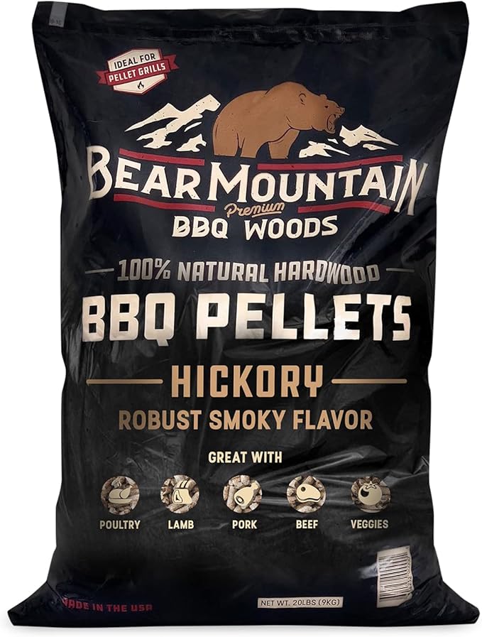 Bear Mountain FB14 Premium All Natural Low Moisture Hardwood Smoky Hickory BBQ Smoker Pellets for Outdoor Grilling, 40 Pound Bag (4 Pack)
