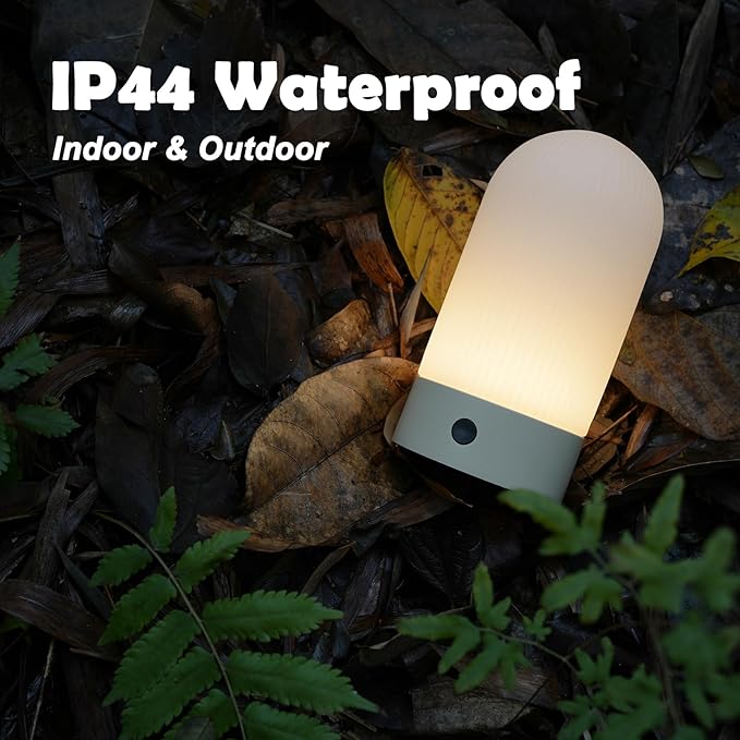 WEILAILUX Battery Operated Shower Lamp Waterproof, Small Portable Cordless Table Lamp Rechargeable, Touch Dimmable Mood Light for Home/Patio/Dining/Outdoor (Khaki)