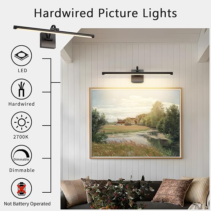 DESOOP Black Picture Lights for Wall Hardwired LED Picture Lighting Dimmable Gallery Light Art Light for Wall Portrait Artwork 23.62 inch 14W Warm White