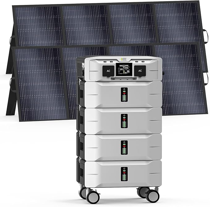 IEE SP5000 Solar Generator 5000W, 10.24kWh Power Station with 2x400W Solar Panels, 5 AC Outlets(9000W Surge), 120V/240V Dual Voltage, LiFePO4 Battery for Home Backup Outdoors Camping RV Emergency