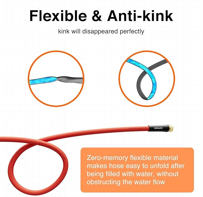 SPECILITE 3/4" Hot/Cold Garden Water Hose 200 ft, -50℉-190℉,Flexible & Lightweight With 3/4" Brass Fittings for Yard, Outdoor, Farm, Red