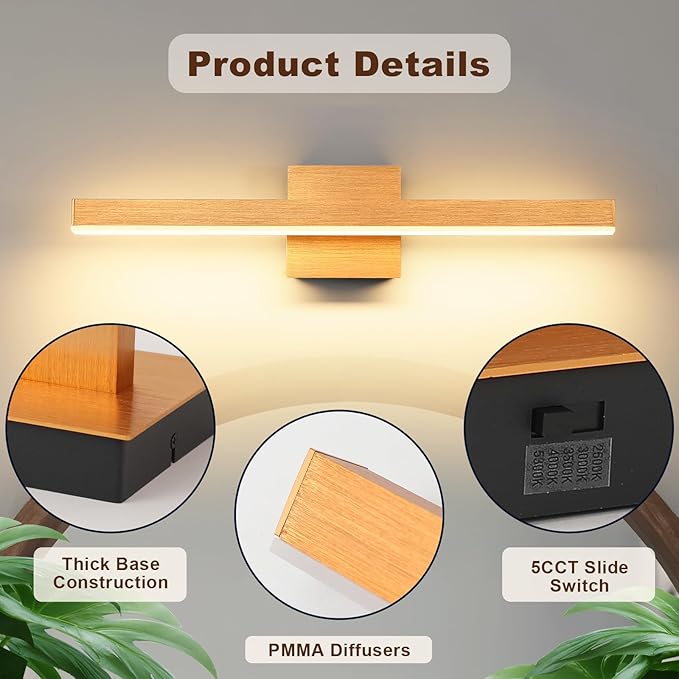 Joossnwell Bathroom Vanity Light 23.62 Inch Modern Bathroom Light Fixtures Dimmable 5CCT Led Vanity Lighting Gold and Black Bath Light Over Mirror ETL Certificated