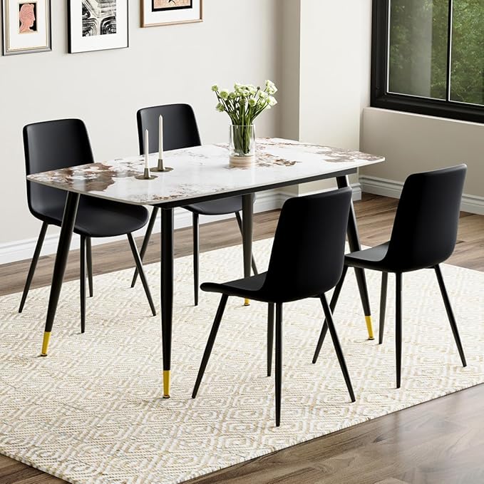Small Dining Table Set for 4, 50'' Sintered Stone Dining Table with 4 Chairs, Easy to Assemble, Suitable for Small Spaces