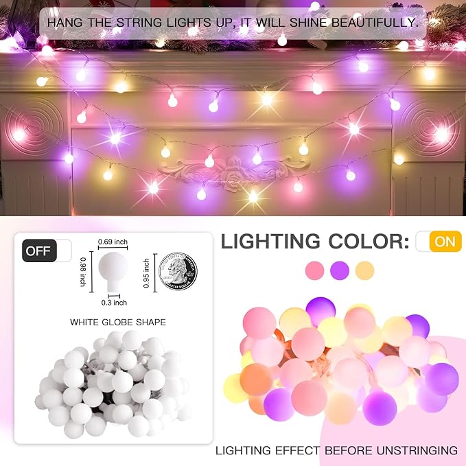 suddus Globe String Lights Outdoor Waterproof, 100 Led Colorful Globe Lights with Remote, Battery Powered String Lights for Backyard, Patio, Garden, Party, Christmas, Bedroom, Multicolor