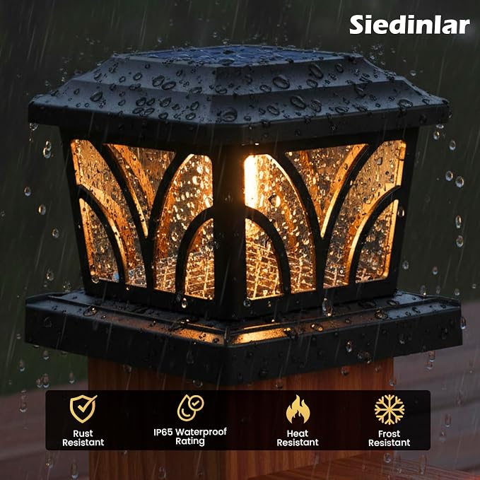 SIEDiNLAR Solar Post Cap Lights Outdoor, Aluminum Glass 2 Modes Edison LED Bulbs for 4x4 5x5 6x6 Vinyl Wooden Posts Deck Fence Patio Decor, Warm White/Cool White Lighting 6 Pack (Black)