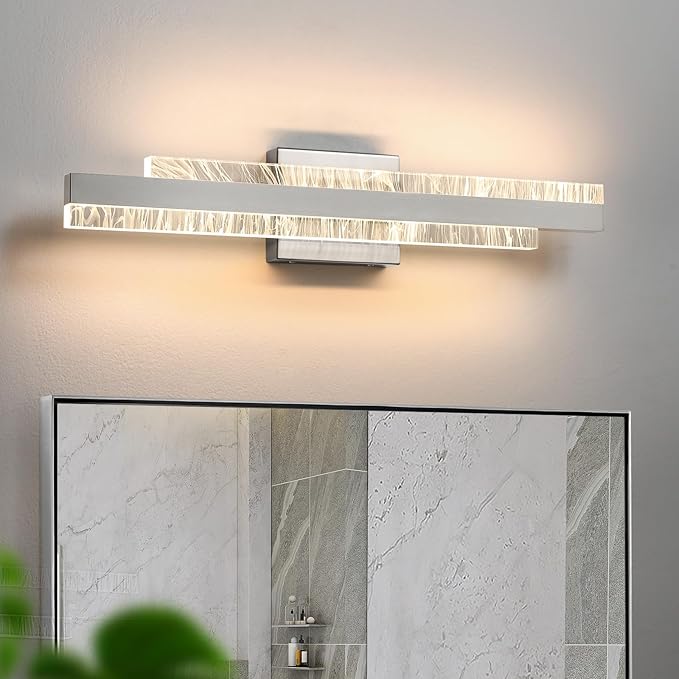 Modern Bathroom Vanity Light: Brushed Nickel 24 inch 28W Dimmable LED Bath Bar Light Fixtures Over Mirror - Wall Sconce Picture Lights for Living Room Bedroom 3000k
