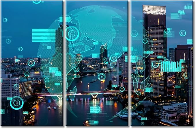 TUMOVO Future of Business Intelligence Pictures Wall Decor 3 Pieces Artificial Intelligence Versus Big Data Wall Decor for Bedroom, Living Room, Office. House Decor Framed Ready to Hang (42" Wx28 H)