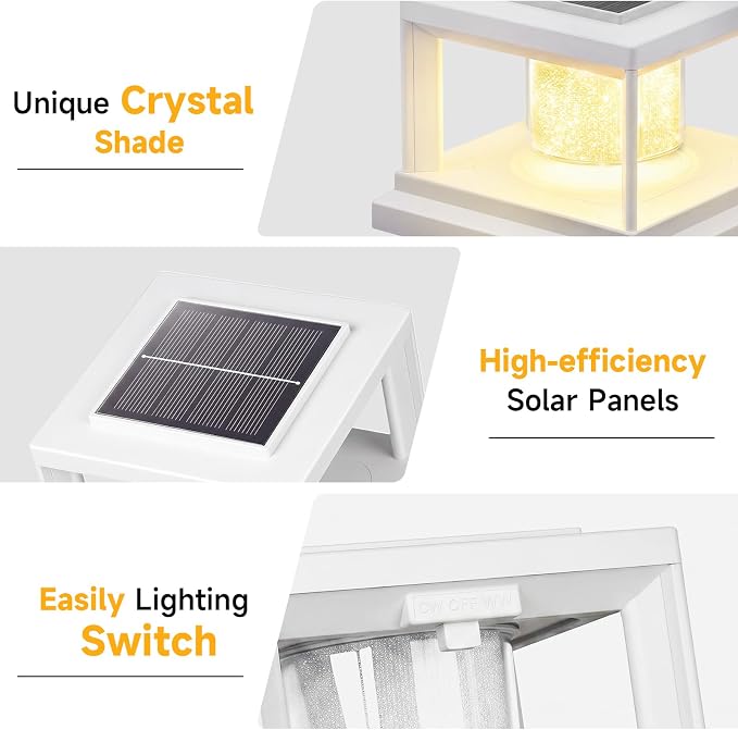FOLKSMATE Solar Post Cap Lights 12 Pack, 2 Lighting Modes Cool/Warm White Outdoor Solar Powered, Waterproof Fence Deck Lights for 4×4 3.5×3.5 Wood Vinyl Posts, for Garden Patio Porch Decor, White