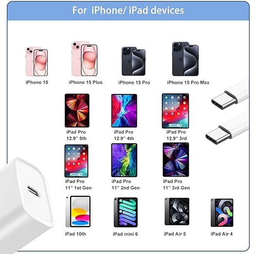 iPhone 15 Charger,iPhone 15 Charger Fast Charging,20W Type C USBC ChargerBlock 6FT USB C to USB C Cable Cord Compatible iPhone 16 Pro Max/15 Plus,iPad Pro 12.9/13/11-inch, iPad mini 6, iPad Air 4/5