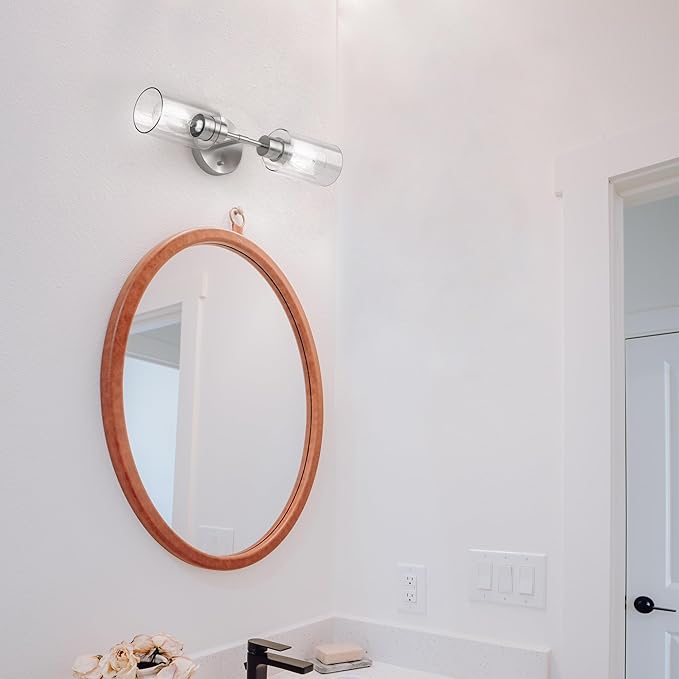 Espird Bathroom Light Fixtures 2 Light Brushed Nickle, Bathroom Vanity Lights Over Mirror, Bathroom Sconces Wall Lighting，Farmhouse Vanity Light, Modern Vanity Lights with Clear Shades