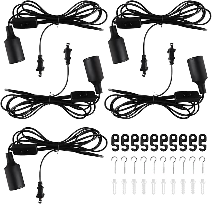 Plug in Hanging Light Kit, Retro Hanging Lights with Plug in Cord, E26 E27 Industrial Pendant Light Fixture, 9.8 FT Cord with On/Off Switch Hanging Lamp for Living Room Bedroom 5 Pack (White)