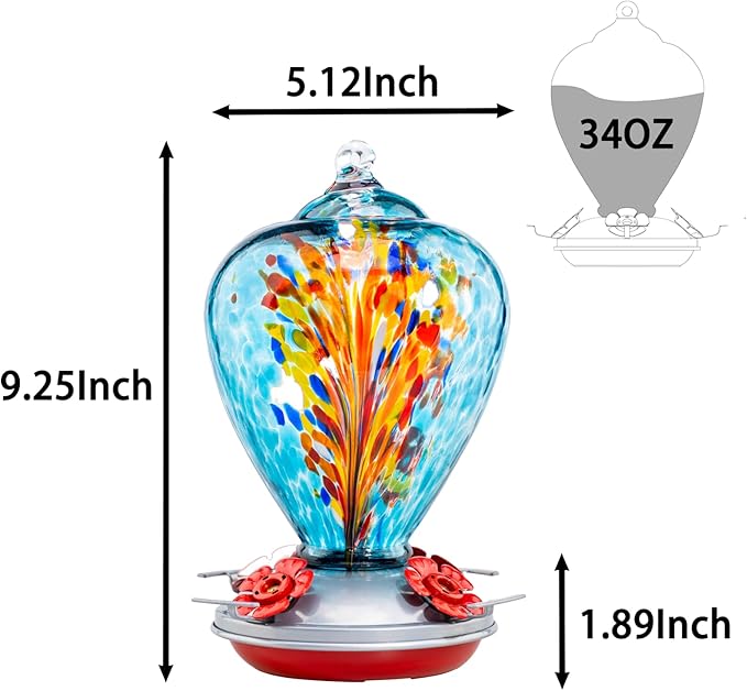 Muse Garden Gifts for Women Glass Hummingbird Feeder for Outdoors Hanging, Mother‘s Day Christmas Valentine Hummingbird Gifts for Women Mom, Ant Moat Included, 2 Pack, Turquoise and Comet