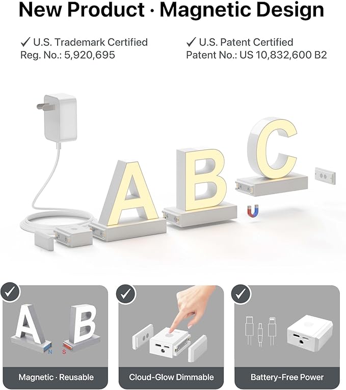 LED Magnetic Number 0, H 3.7" Light with Touch Control, White, Dimmable, Warm White 3000K