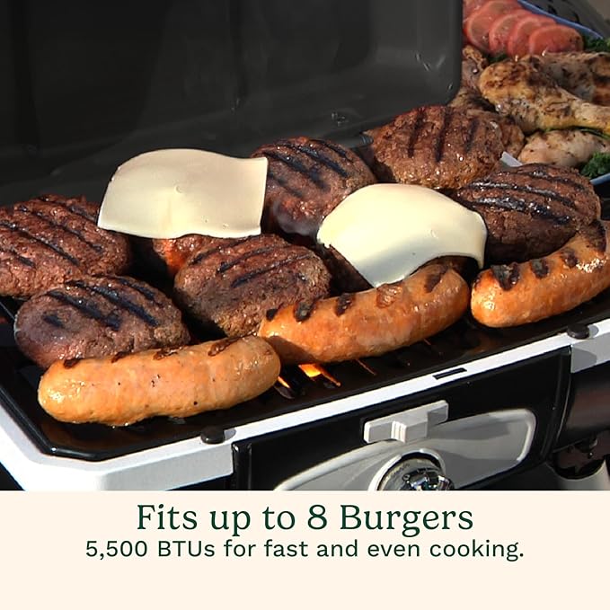 Cuisinart Petite Gourmet Portable Gas Grill, Compact & Lightweight Tabletop Small Grill for BBQs, Camping, Tailgates & Small Spaces, 5,500 BTU Burner Folding with Carry Handles, Black