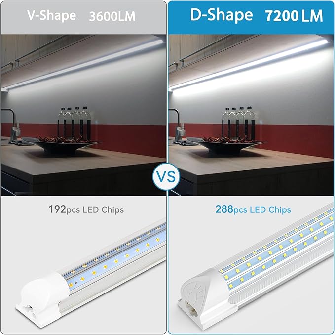 SHOPLED 4FT LED Shop Light, 48W 7200LM 6000K Cool White, D-Shape 300° Beam Angle, Linkable T8 LED Tube Lights Fixtures, 4 Foot Shop Lights for Workshop Garage Workbench, ETL Listed, 4 Pack