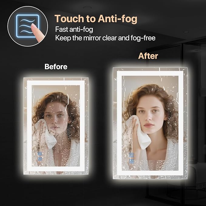 LED Bathroom Mirror 48x36 Inch, Anti-Fog Vanity Mirror with Lights, Stepless Dimmable & 3 Color Temperatures, Smart Memory Wall Mounted Mirrors for Over Sink, UL Listed