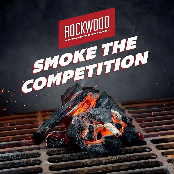 Rockwood Natural Lump Charcoal – Oak, Hickory & Cherry Hardwood Blend for Barbecue Smoking, High-Heat Grilling, & Outdoor Cooking – Clean Burning, Ideal for Kettle & Kamado Grills – 20lbs (3 Packs)