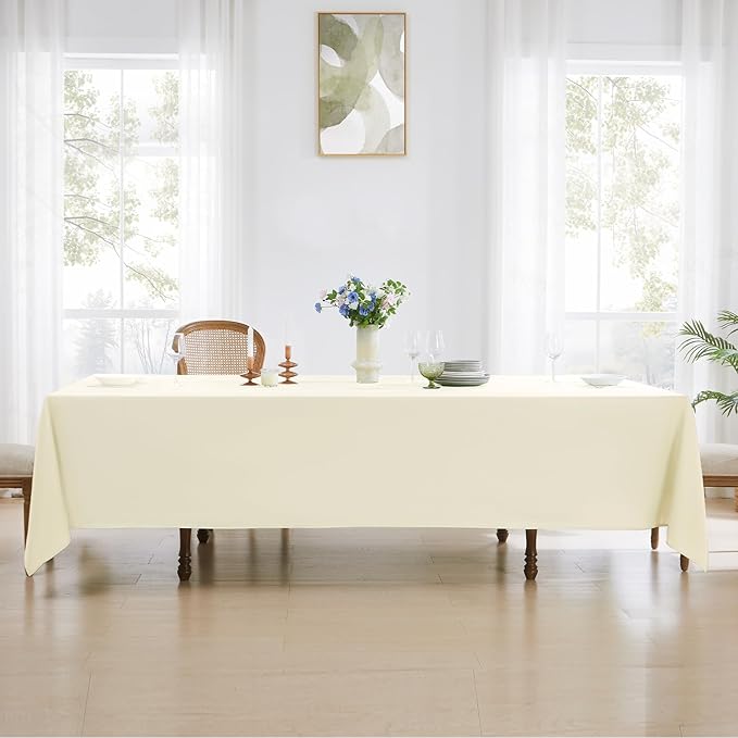Rectangle Tablecloths 60x120 Inch 2 Pack Ivory Tablecloth for 6ft Washable Decorative Linen Polyester Table Cloths for 8ft Dining Table Banquets Buffet Parties and Wedding
