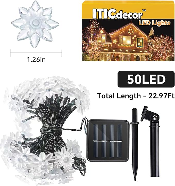 ITICdecor Solar Flower String Lights Outdoor Waterproof 50 LED Solar String Lights for Outside Decorative for Garden Fence Patio Yard Christmas Tree Lawn Party (Multi-Colored)