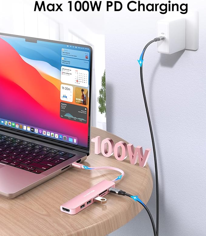 LENTION USB C Hub with 100W Charging, 4K HDMI, Dual Card Reader, USB 3.0 & 2.0 Compatible MacBook Pro, New Mac Air/Surface, Chromebook, More, Stable Driver Adapter (CB-CE18, Rose Gold)
