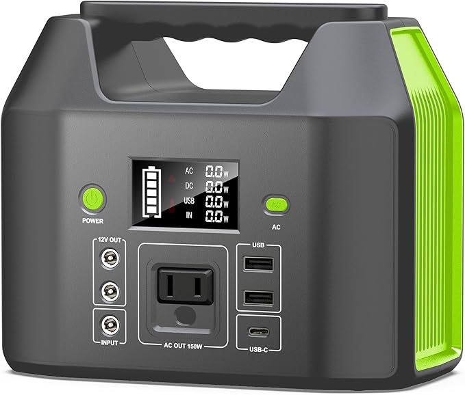 SinKeu Portable Power Station, 122.8Wh LiFePO4 Battery with 150W Output, 38,400mAh Laptop Power Bank Station for Outdoor Travel, Camping, Home, Emergency-Green