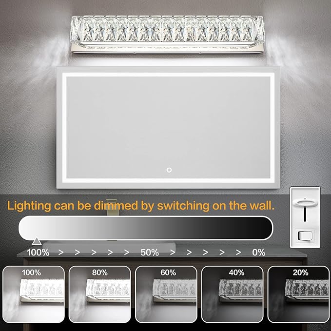 ZUZITO Modern Bathroom Light Fixtures - LED Vanity Lights for Bathroom 18W - Crystal Chrome Lighting Fixtures Over Mirror for Bath