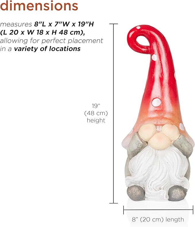Alpine Corporation 17” Tall Outdoor Garden Gnome Yard Decoration - See No Evil Statue - Gnome with Red Polka Dot Hat – Durable, Weatherproof Decor for Patio & Deck