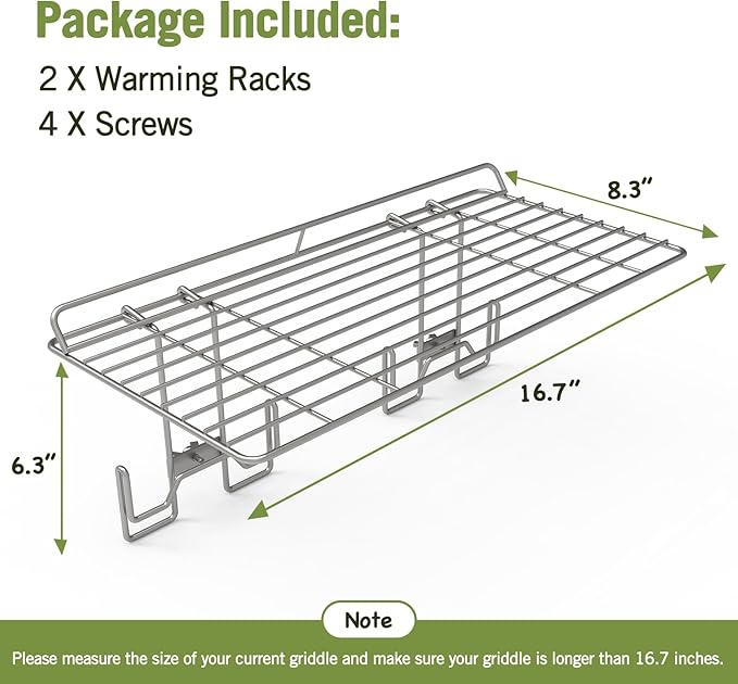 Geesta 2Pcs Blackstone Griddle Warming Rack, Heavy Duty Steel Grill Warming Rack Compatible with 17/22/28/36 Inch Blackstone Griddles and Most Tabletop Flattop Griddle Accessories