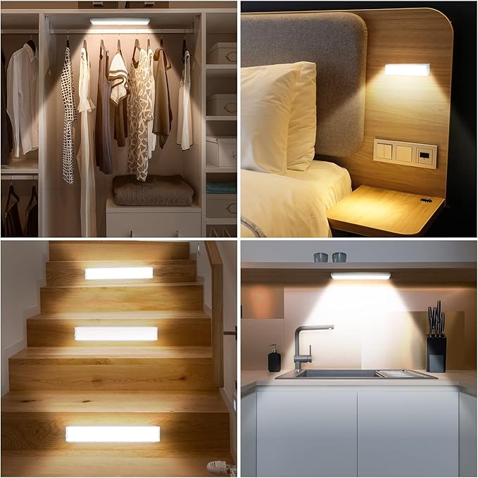 BLS LED Closet Lights, 38 LED Wireless Under Cabinet Lighting Battery Operated Lights with Remote, 1500mah Battery Powered Lights, USB Rechargeable Motion Sensor Light Indoor, Dimmable 3 Colors 3 Pack
