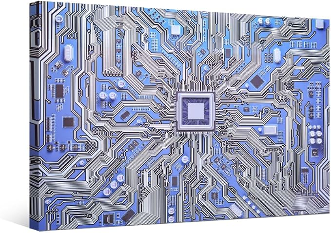 LSIUHWUWI Canvas Wall Art Computer Processors CPU Wall Art for Living Room 1 Piece Modern CPU Card Circuit Board Wall Decor Living Room Print on Canvas Framed Ready to Hang 16X24 INCH