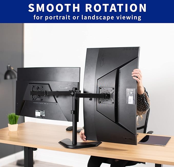 VIVO Dual LED LCD Monitor Mount, Free-Standing Desk Stand for 2 Screens up to 32 Inch, Heavy-Duty Fully Adjustable Arms with Max VESA 100x100mm, Black, STAND-V032F
