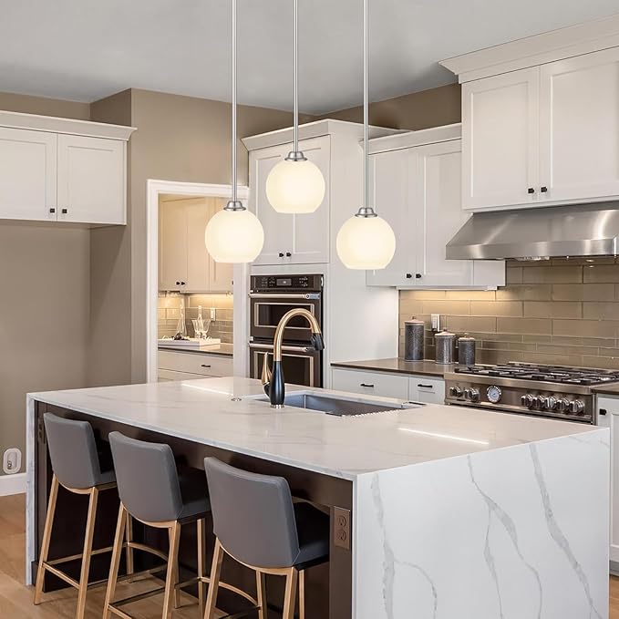 Modern Pendant Light Fixtures 2 Pack, Brushed Nickel Pendant Lights with Milk Frosted Shade,Pendant Lights Kitchen Island, Kitchen Pendant Lighting Over Island, Hanging Lights for Kitchen