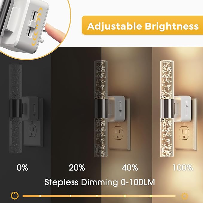 L LOHAS LED Night Light, Night Lights Plug into Wall, 180° Rotating, Auto Light Sensor, Dimmable 100LM, Soft White 3000K, Wall Sconce-Style Design Nightlights for Bedroom Bathroom Hallway, 2 Pack