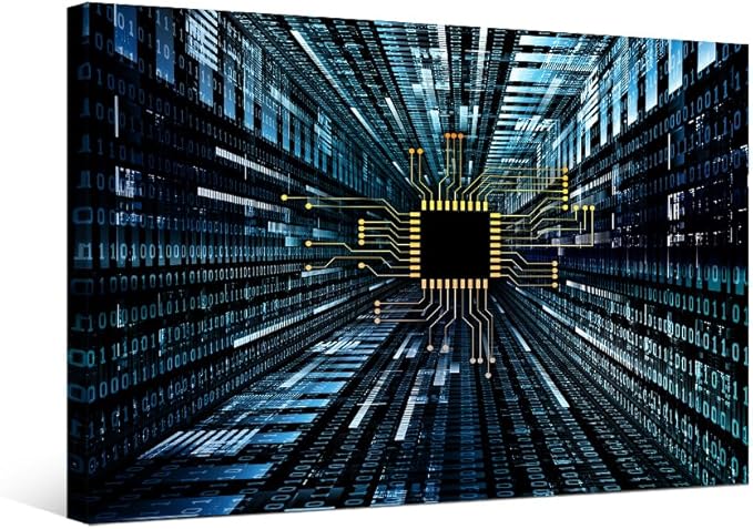 1 Piece Wall Art for Living Room Digital Circuit and Number Graphics Wall Art Office Wall Decor CPU Concept Wall Painting Wall Decorations for Bedroom Bathroom Framed Ready to Hang 16X24 INCH