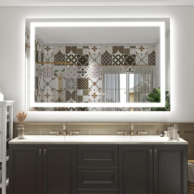 50x 40 LED Lighted Bathroom Mirror for Wall, Large Vanity Mirror with Lights, Dimmable, Anti-Fog, Shatter-Proof, ETL Listed (Front Lit+ Backlit)